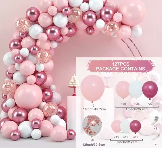 127Pcs Pink And White Confetti Balloons Arch Garland Kit Birthday Party Wedding Decor Baby Shower