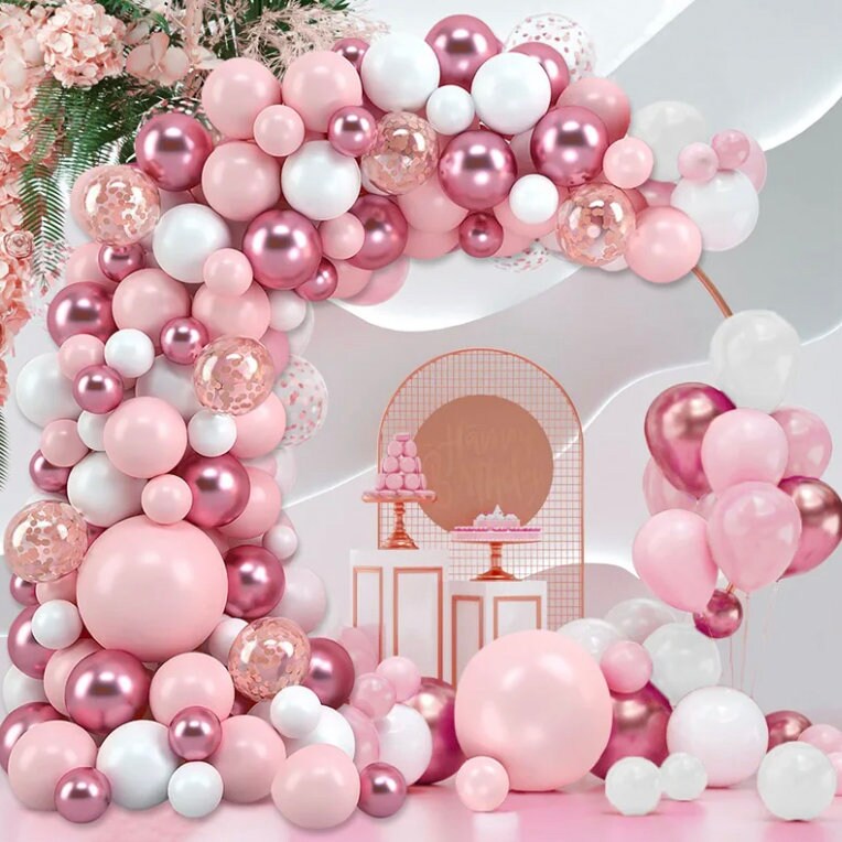 127Pcs Pink And White Confetti Balloons Arch Garland Kit Birthday Party Wedding Decor Baby Shower