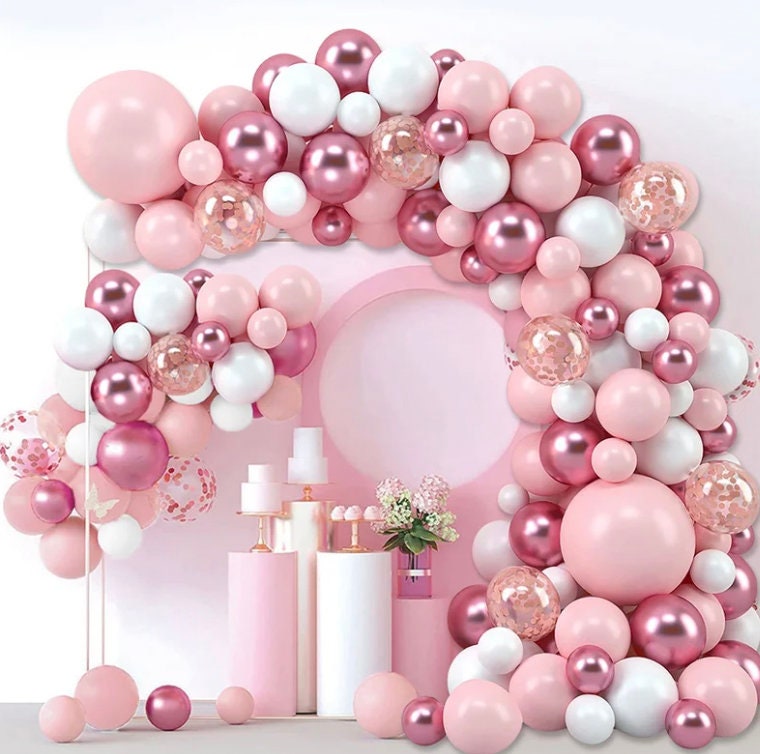 127Pcs Pink And White Confetti Balloons Arch Garland Kit Birthday Party Wedding Decor Baby Shower