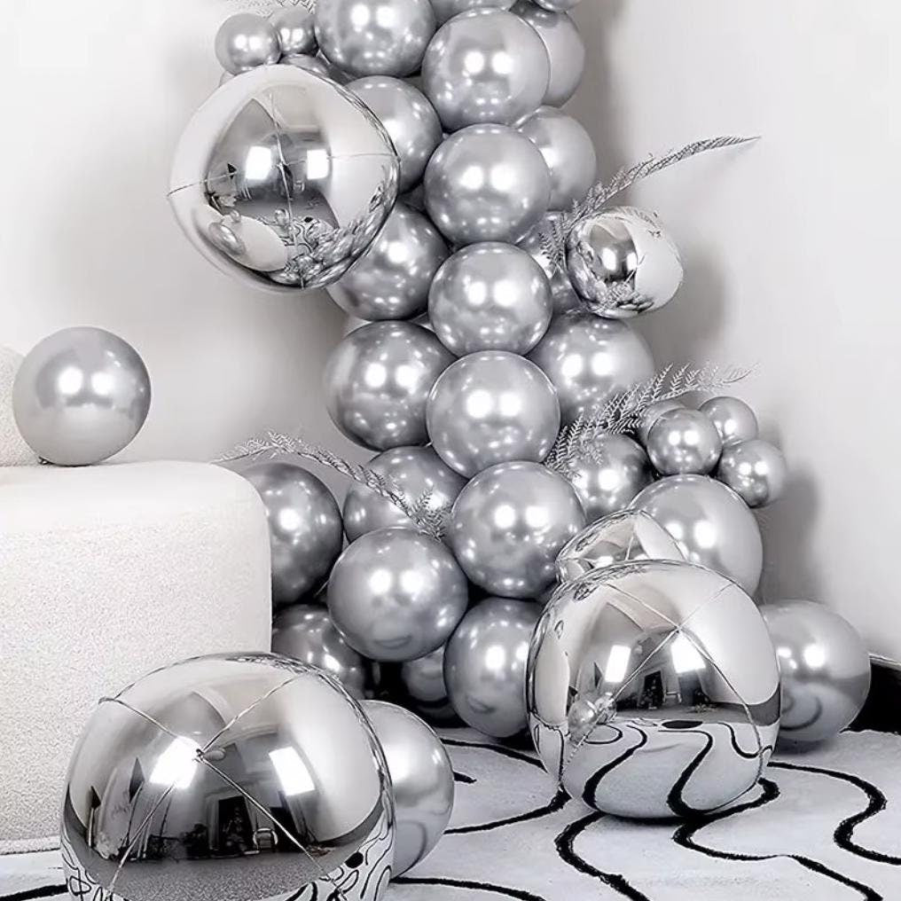 68Pcs Metallic Silver Reflective Orb Chrome Balloon Garland Set Kit | Birthdays, Celebrations, Party Decor, Kids Parties,Graduation Ceremony