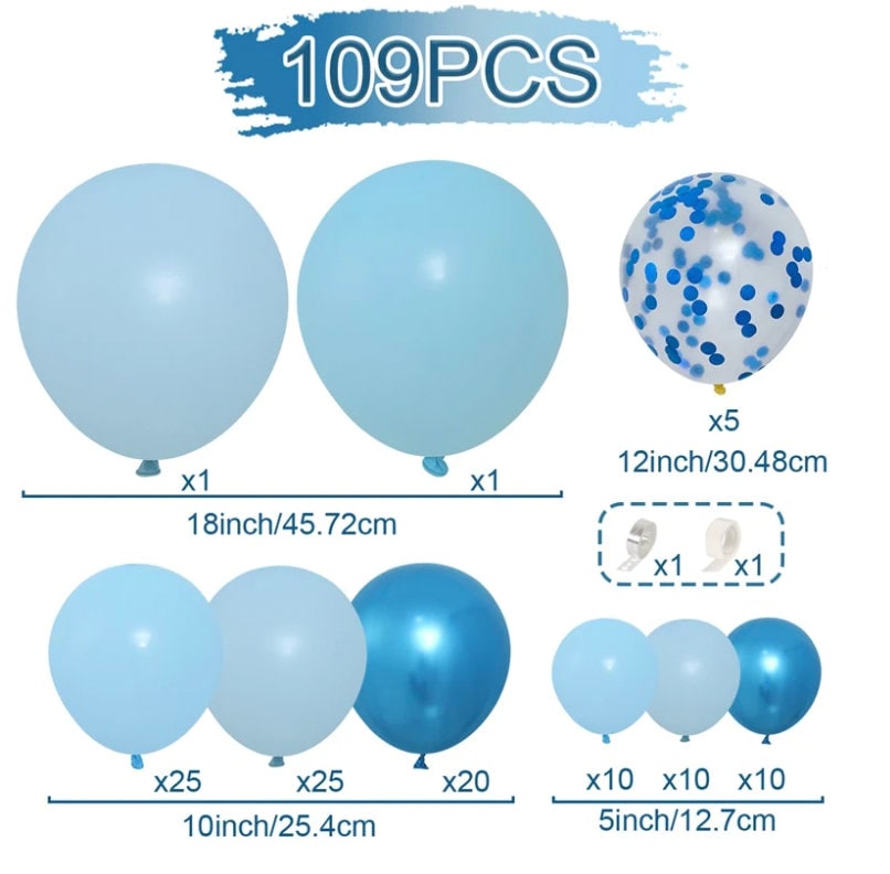 109Pcs Metallic And Light Blue Balloons Arch Garland Kit Baby Shower Birthday Party Wedding Decor