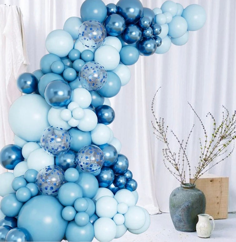 109Pcs Metallic And Light Blue Balloons Arch Garland Kit Baby Shower Birthday Party Wedding Decor