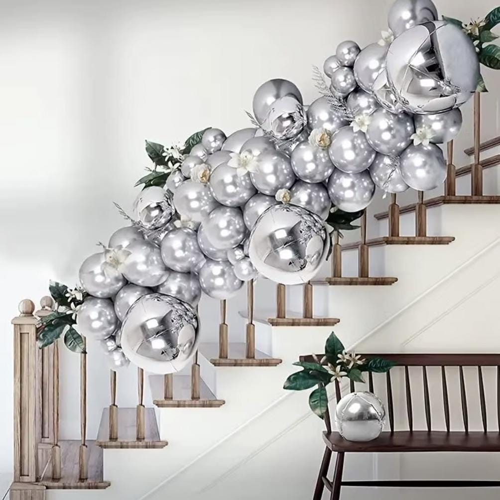 68Pcs Metallic Silver Reflective Orb Chrome Balloon Garland Set Kit | Birthdays, Celebrations, Party Decor, Kids Parties,Graduation Ceremony