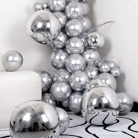 68Pcs Metallic Silver Reflective Orb Chrome Balloon Garland Set Kit | Birthdays, Celebrations, Party Decor, Kids Parties,Graduation Ceremony