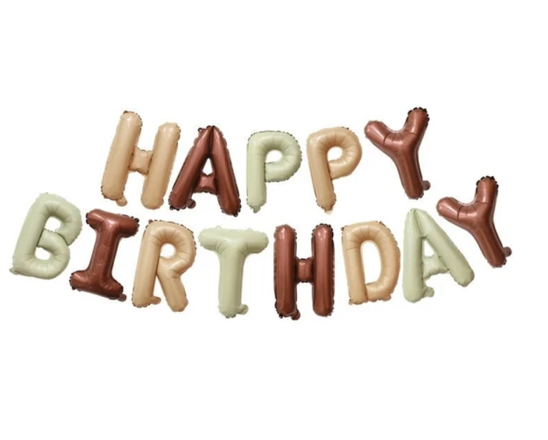 16" Stylish Beige and Brown 'Happy Birthday' Balloon Banner Garland - Decorate Your Celebration!