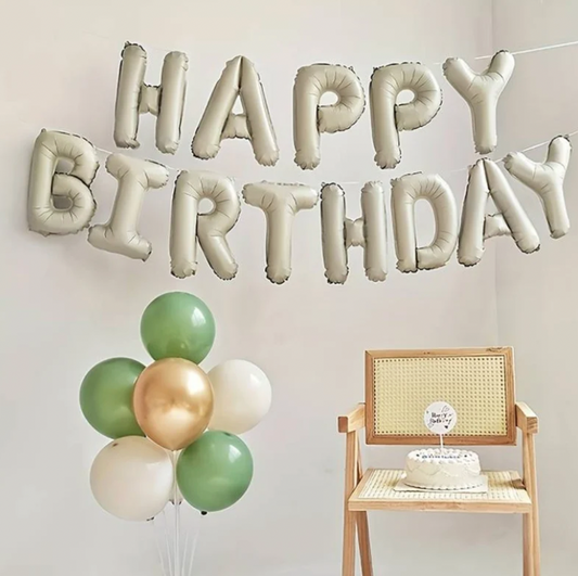 16" Stylish Beige and Brown 'Happy Birthday' Balloon Banner Garland - Decorate Your Celebration!