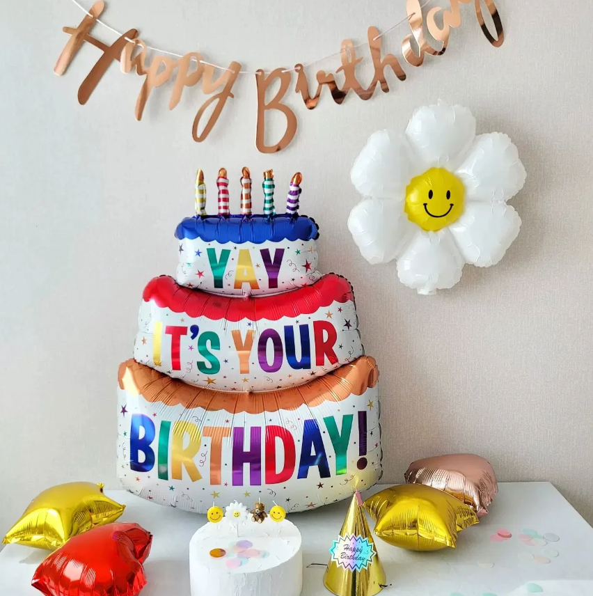 Large JUMBO 39" Happy Birthday Inflatable Cake Shape Balloon "ITS YOUR BIRTHDAY"