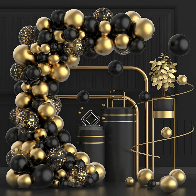 117Pcs Black And Metallic Gold And Confetti Balloon Garland Arch Kit Bundle Latex Decoration