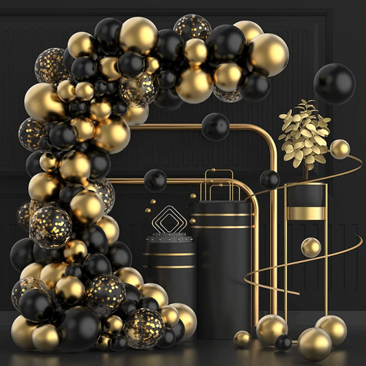 117Pcs Black And Metallic Gold And Confetti Balloon Garland Arch Kit Bundle Latex Decoration