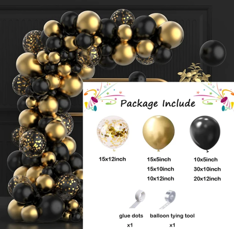 117Pcs Black And Metallic Gold And Confetti Balloon Garland Arch Kit Bundle Latex Decoration