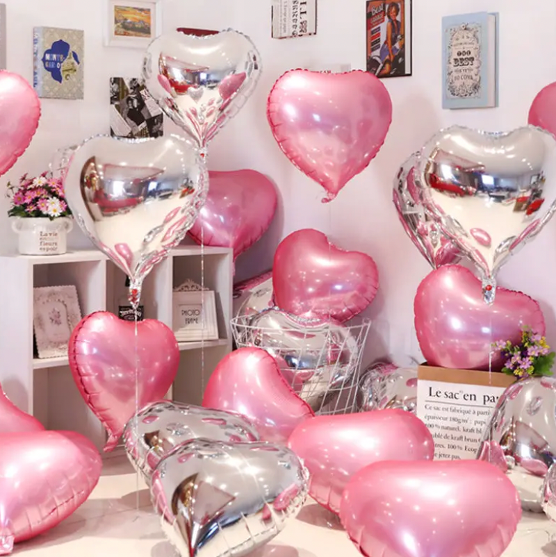 10pcs 18-inch Multiple Colours Heart Foil Balloons: Engagement Helium Balloon Love Wedding Decorations for Birthday Party & Valentine's Day, Party Props Decor