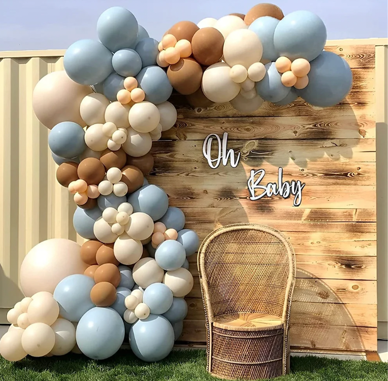 98Pcs Brown Cute Bear, Pink And Blue Matte Garland Arch Kit Bundle Latex Baby Shower Kids Parties Birthday Celebration Decoration